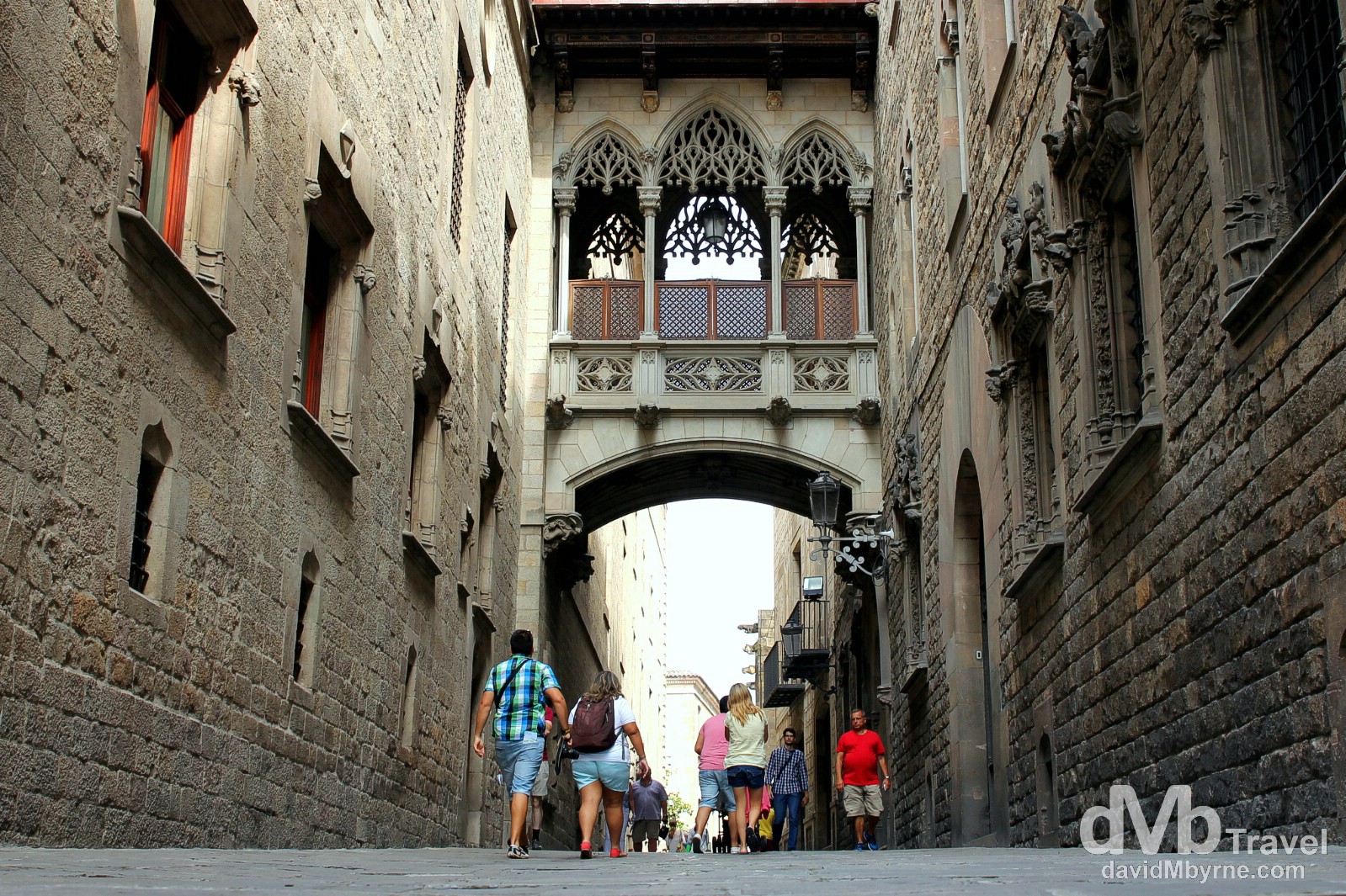 Architectural detail on Calle del Bisbe Irurita in Barri Gotic, Barcelona, Spain. June 17th, 2014. 