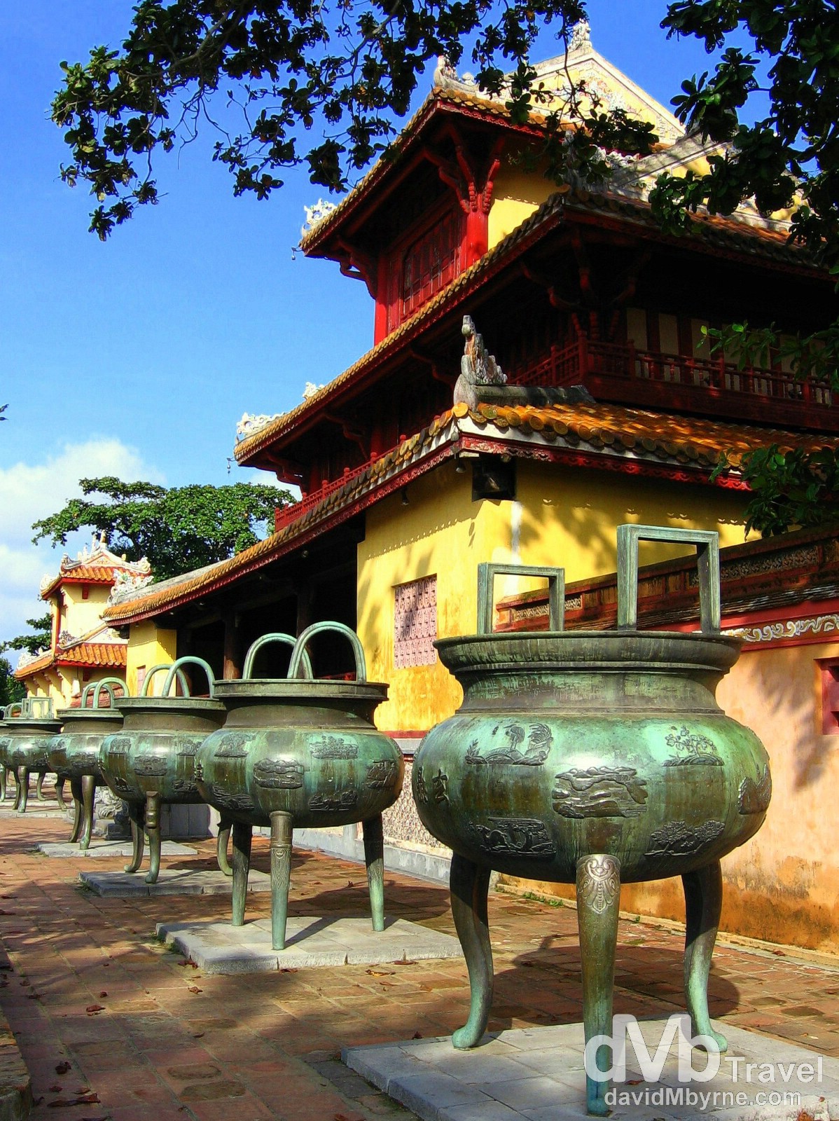 Some of the 9 Dynastic Urns of the UNESCO-listed Citadel in Hue, Central Vietnam. September 7th, 2005.
