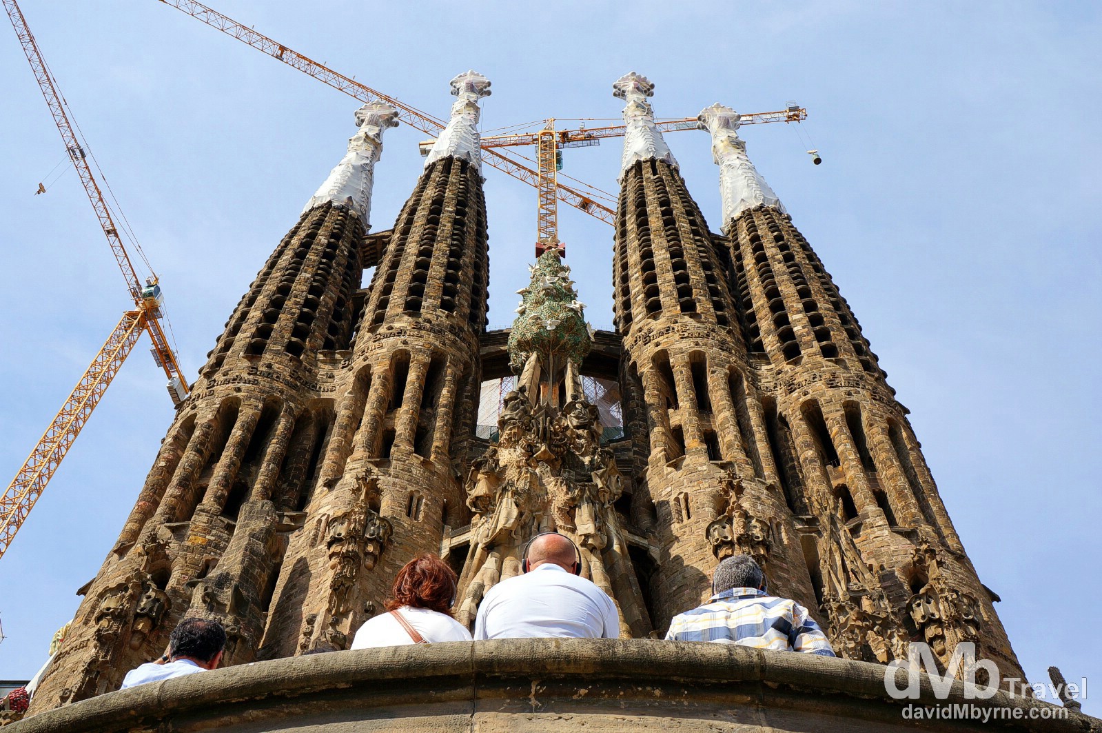 Admiring the Nativity facade & towers of the eastern side of the Sagrada Familia in Barcelona Spain. June 18th, 2014.
