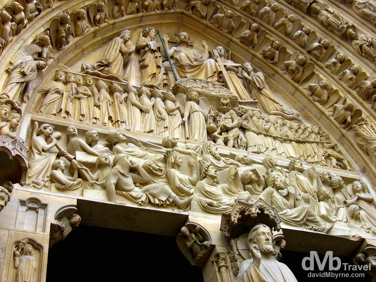 Detail of the extraordinary facade of Notre Dame Cathedral, Île de la Cité, Paris, France. August 18th, 2007. 