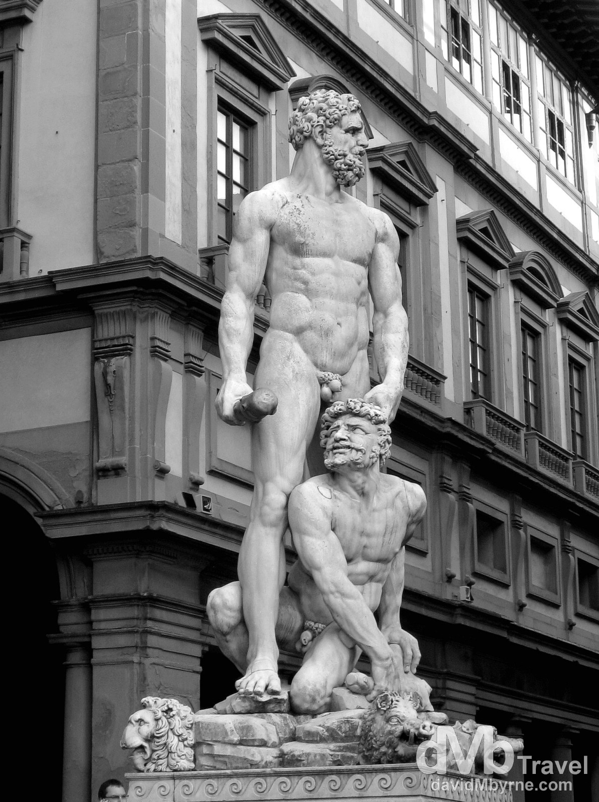A statue fronting the Uffizi Gallery in Piazza della Signoria, Florence, Tuscany, Italy. August 28th, 2007.   