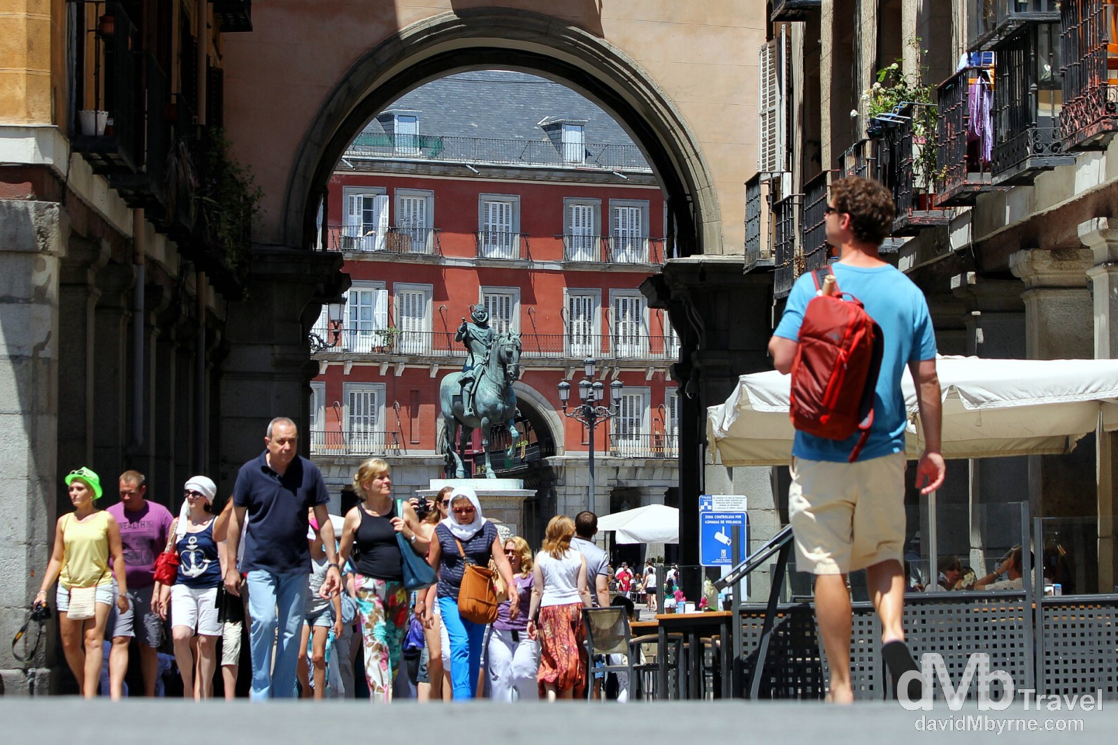 Looking towards Plaza Mayor from Plaza de Santa Cruz in Madrid, Spain. June 14th, 2014.