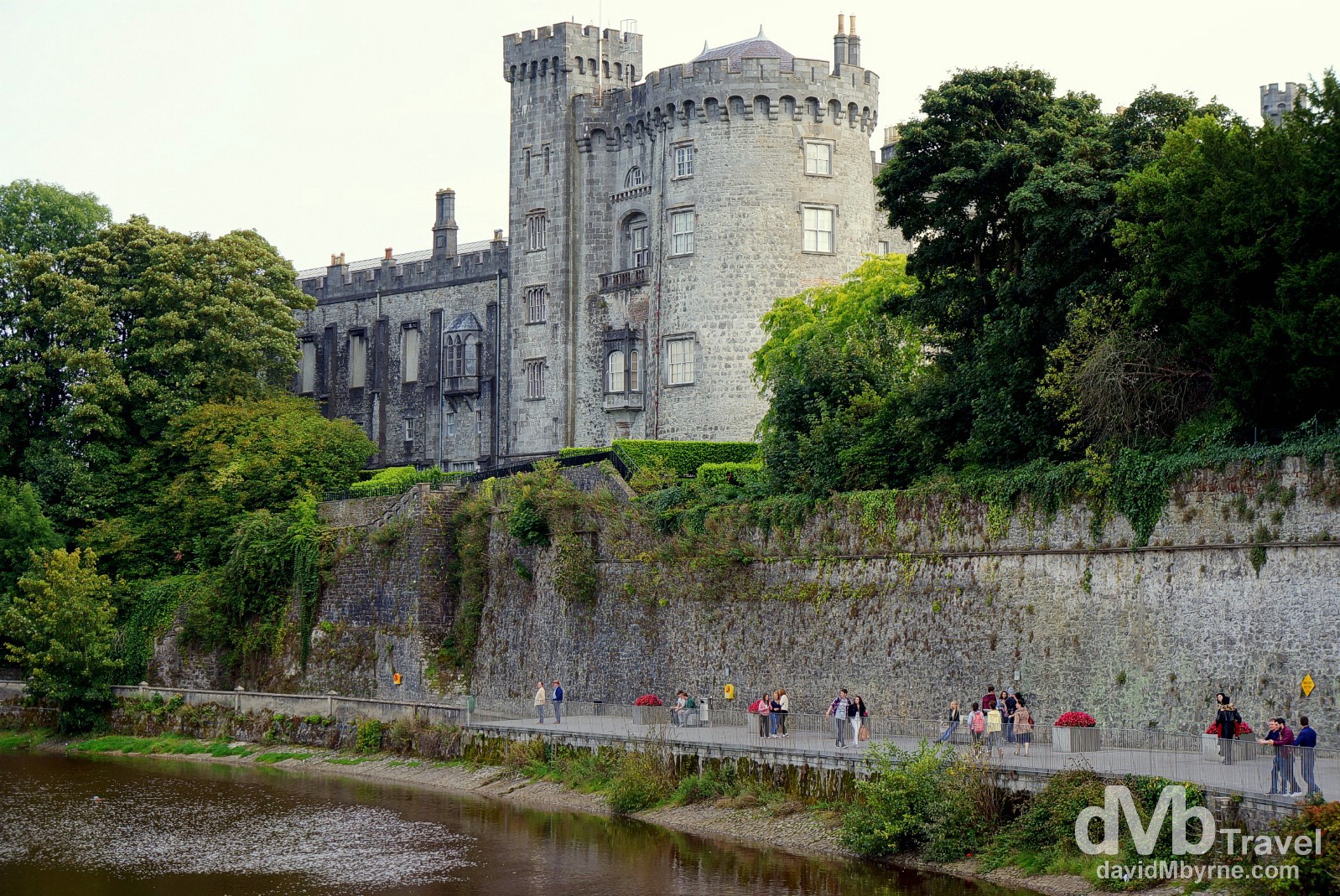 A portion of Kilkenny Castle as seen from a bridge over the River Nore in Kilkenny, Co. Kilkenny, Ireland. August 30, 2014.