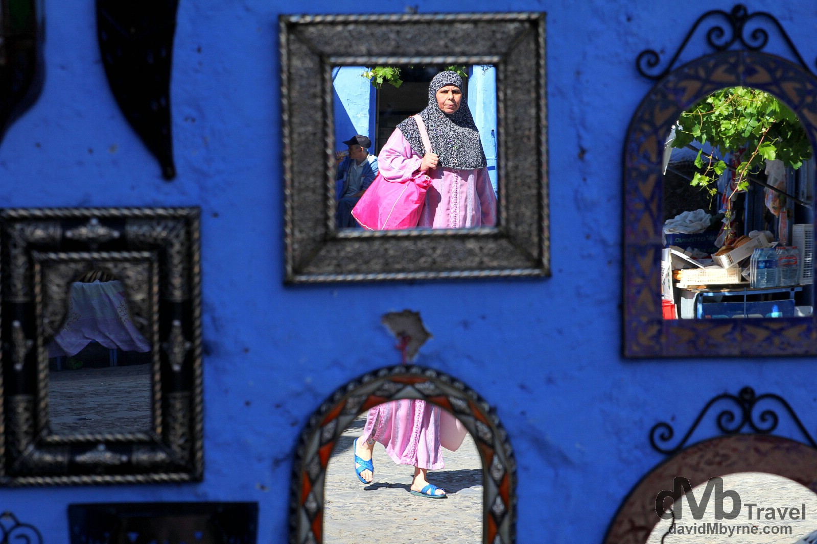 Reflections in mirrors for sale in the lanes of the medina in Chefchaouen, Morocco. June 1st, 2014.
