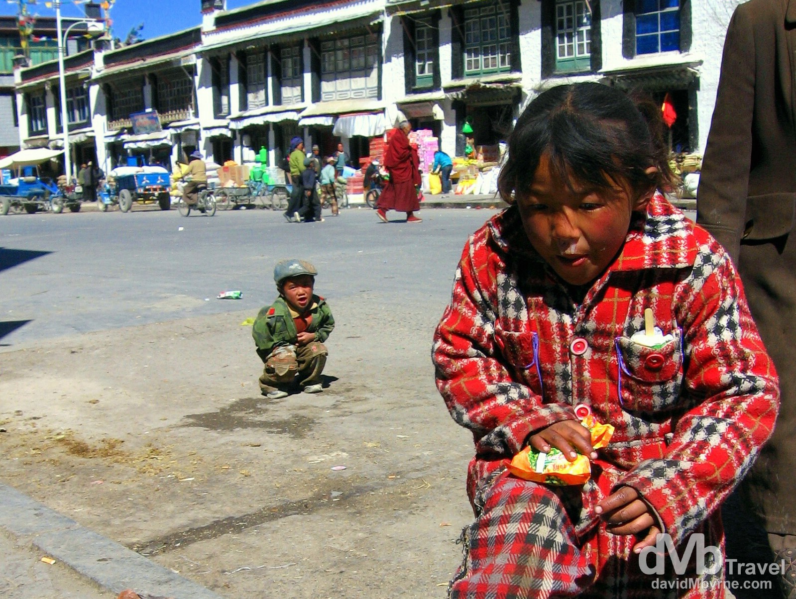 Children on the streets of Shingtse, Tibet. March 1st, 2008.