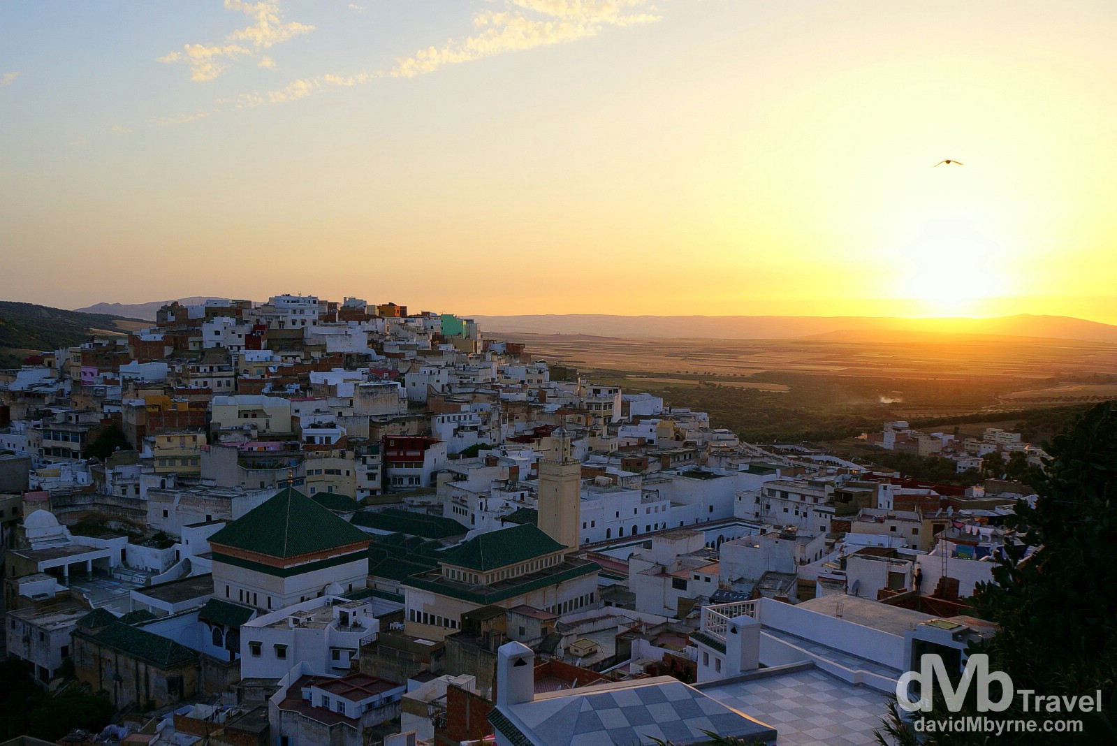 Sunset as seen from the grand terrase (grand terrace) in Moulay Idriss, Morocco. May 26th, 2014.