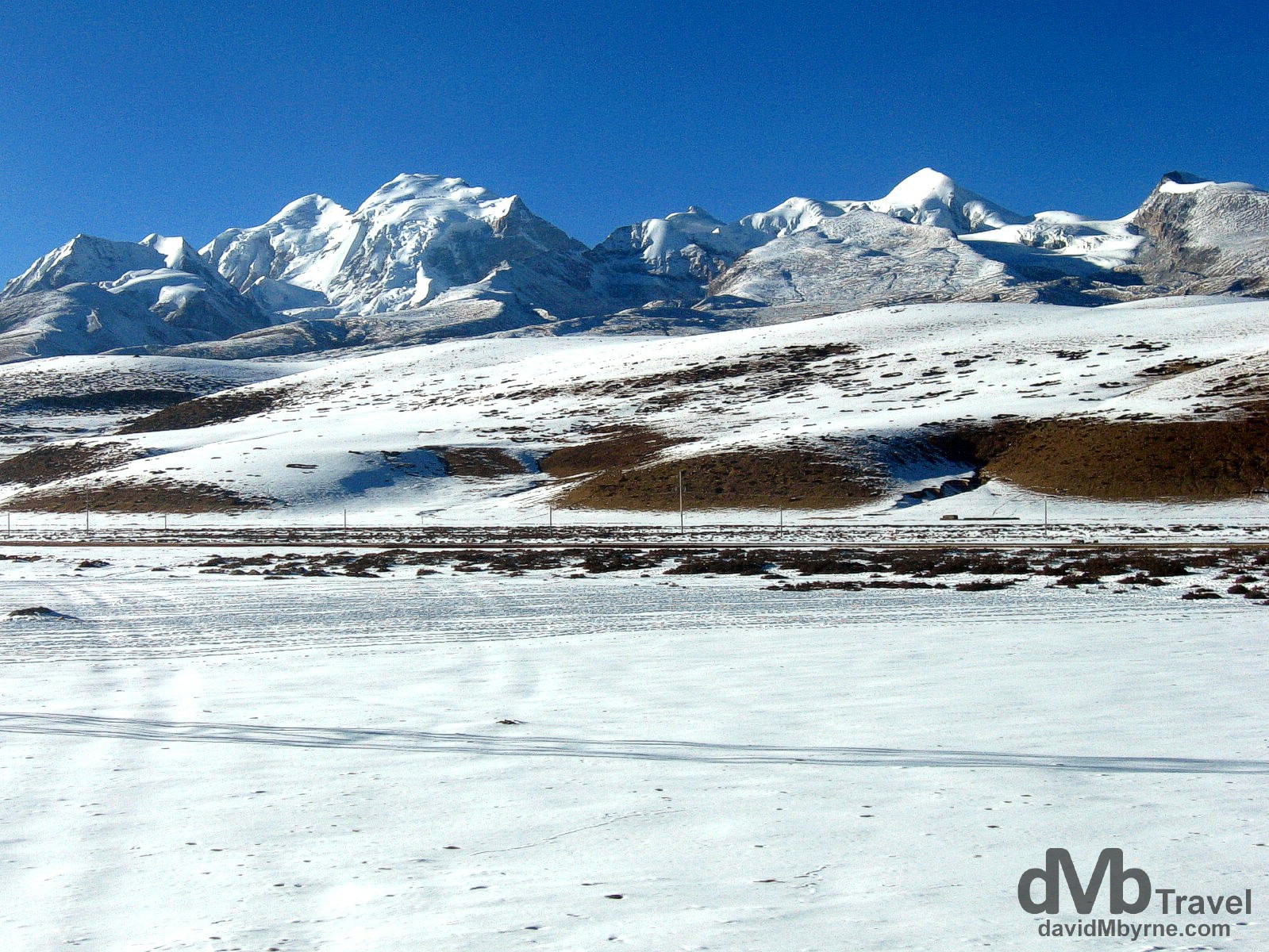 Tibetan Plateau scenery as seen from the Qinghai–Tibet Railway. February 24th, 2008.