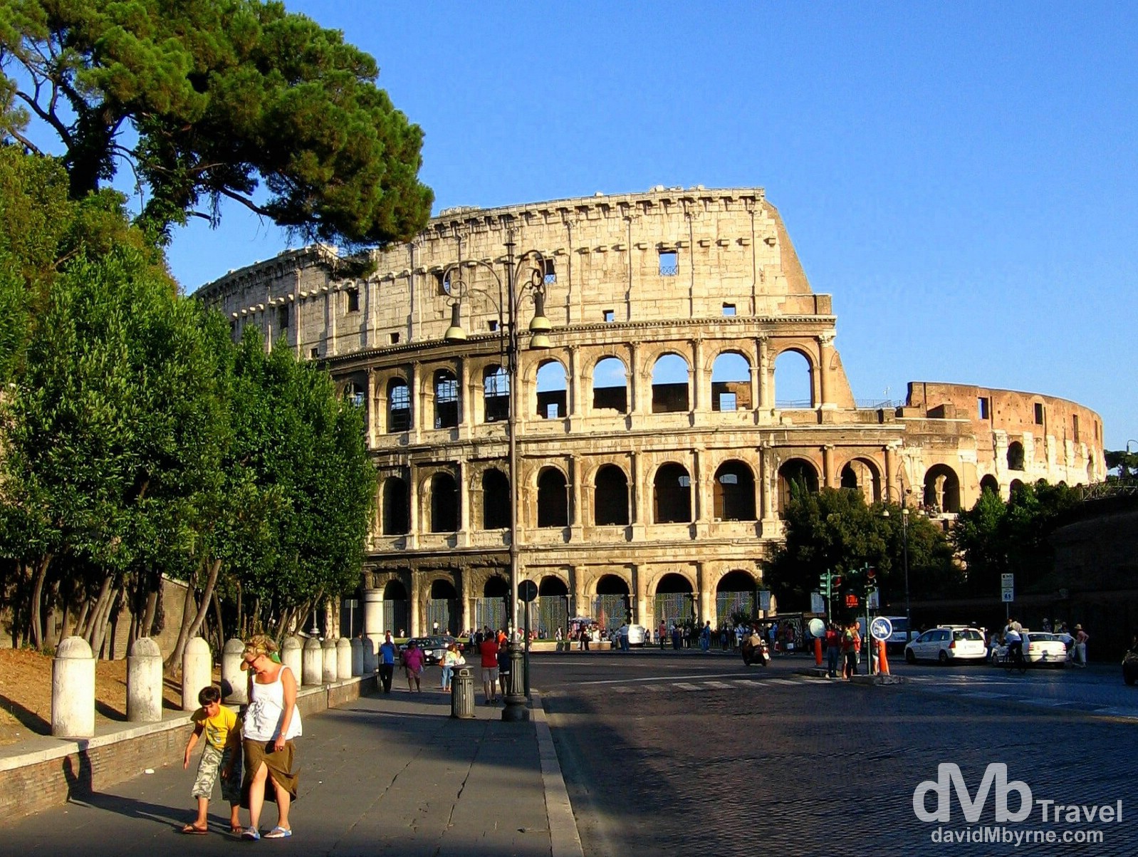 The view of the external shell of the Colosseum from Via della Fori Imperiali, Rome, Italy. September 1st, 2007.