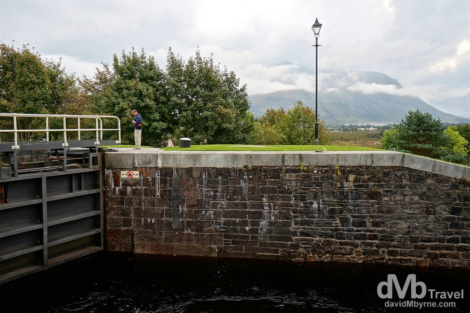 Ben Nevis, the tallest peak in the United Kingdom, as seen from the Neptune's Staircase lock of the Caledonian Canal in Banavie, Highland, Scotland. September 18, 2014. 
