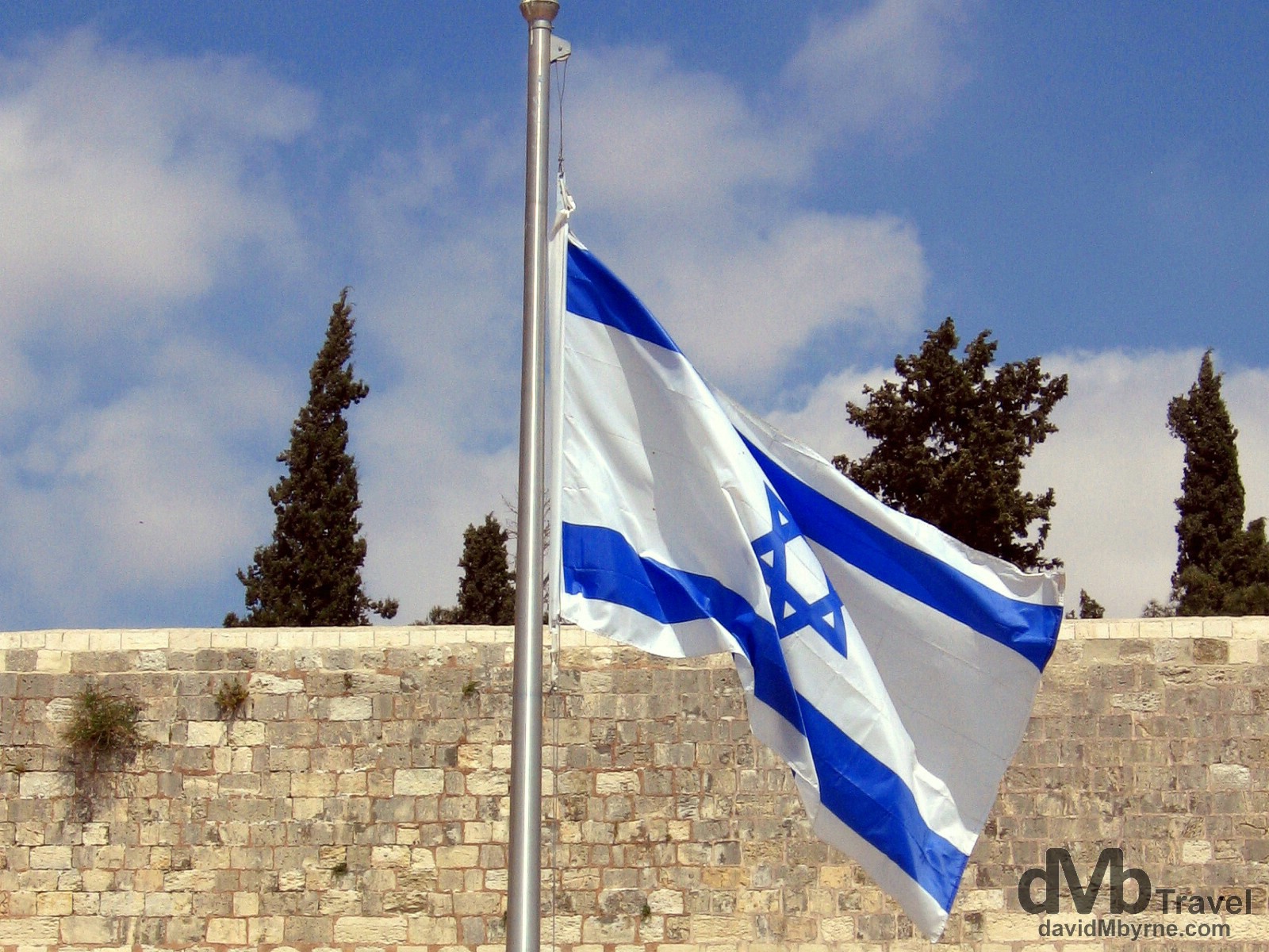 A Israeli flag flying near the Western / Wailing Wall in the Old City of Jerusalem, Israel. May 2, 2008.  