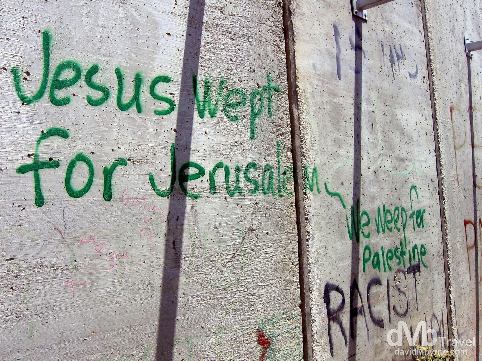 Jesus wept for Jerusalem. A section of the heavily guarded wall separating the Palestinian West Back from Israel. May 2, 2008. 