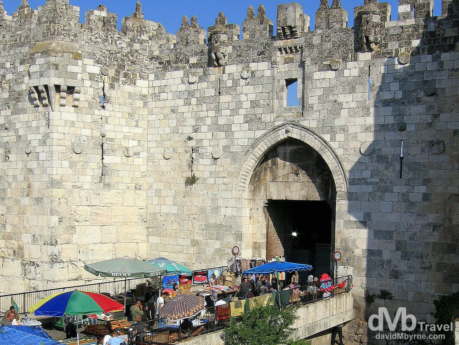 Market stalls outside the Old City wall in Jerusalem, Israel. May 2, 2008.