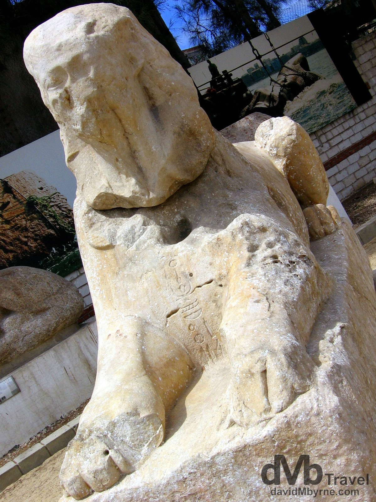 A water worn Sphinx on display in the grounds of the Roman Amphitheater in Alexandria, Egypt. April 16, 2008.