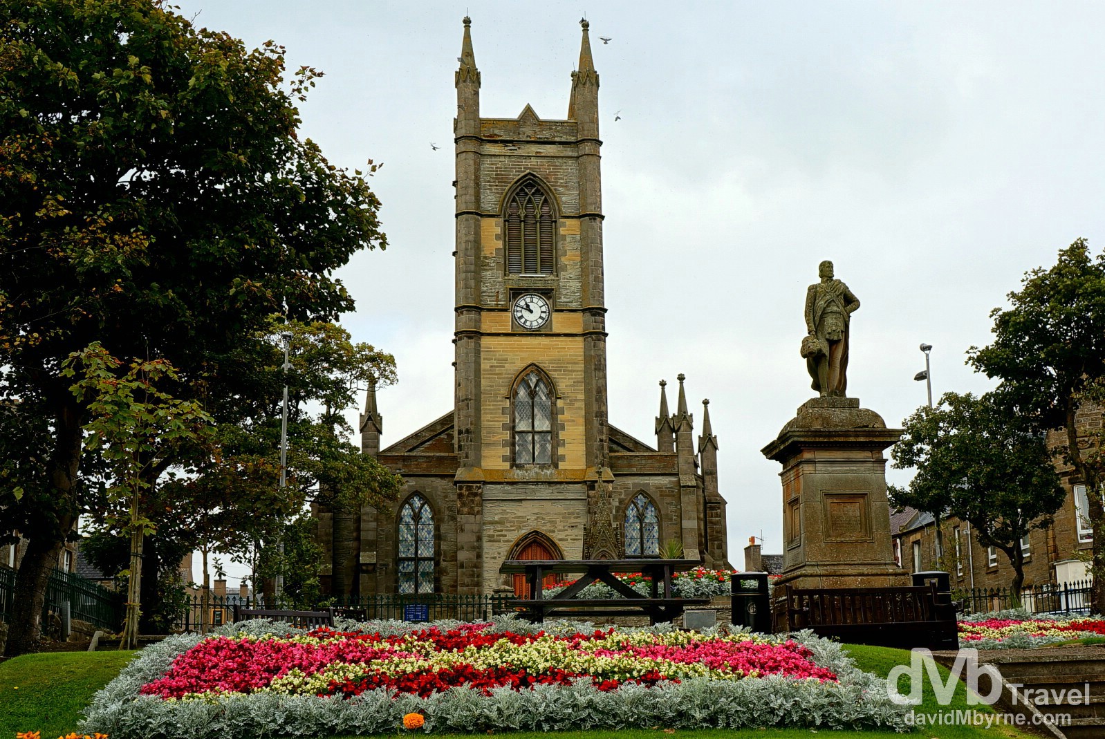 St. Peter's & St. Andrew's Church overlooking Sir John Square in Thurso, Caithness, Highland, Scotland. September 15, 2014.