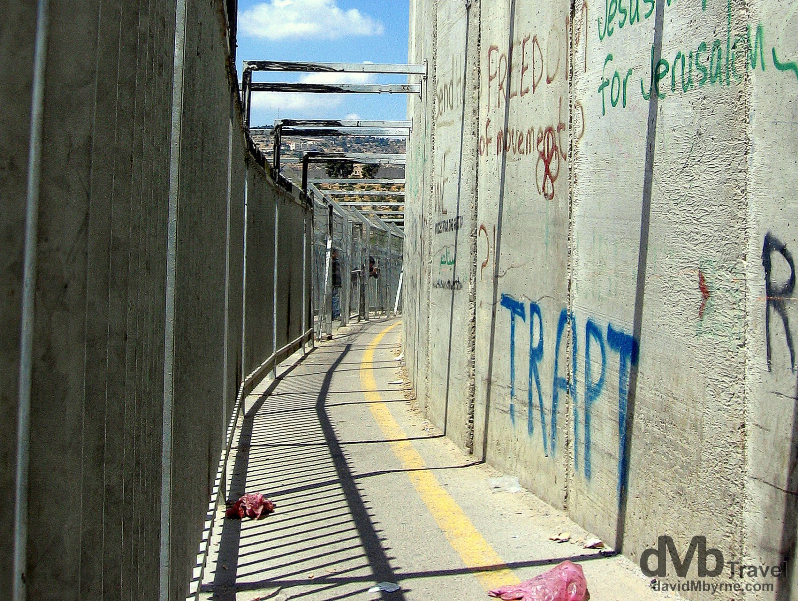 A section of the heavily guarded wall separating the Palestinian West Back from Israel. May 2, 2008. 