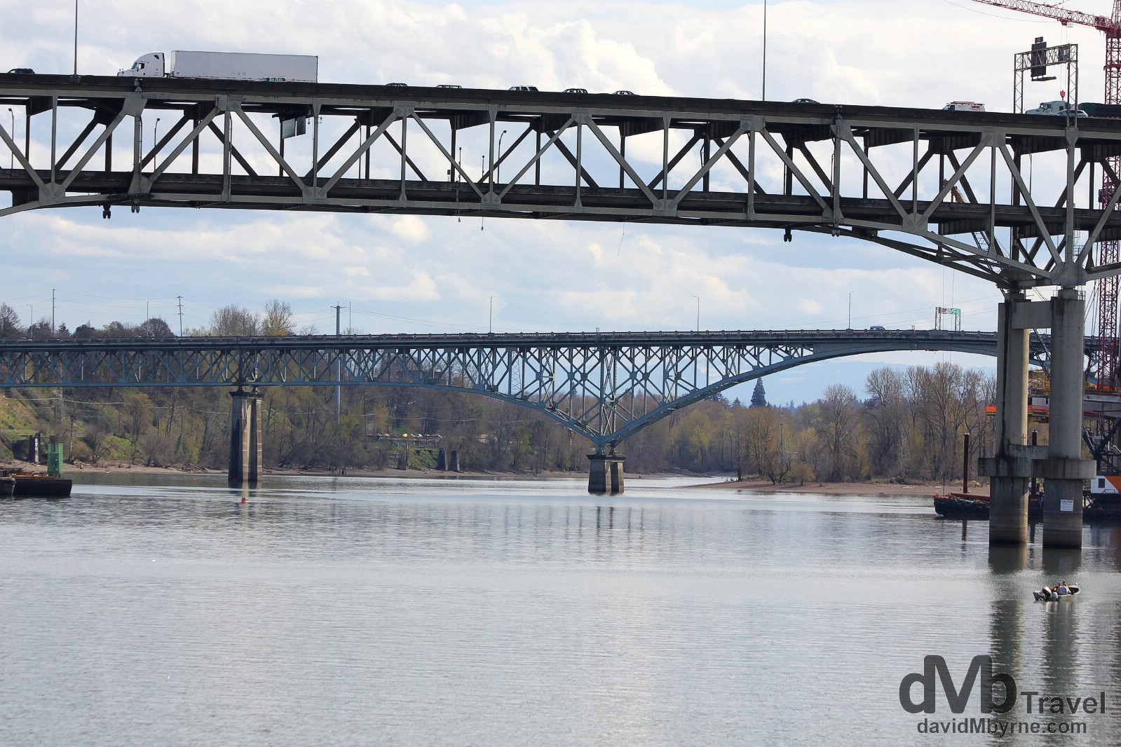Bridges spanning a section of the Columbia River in Portland, Oregon, USA. March 28, 2013. 