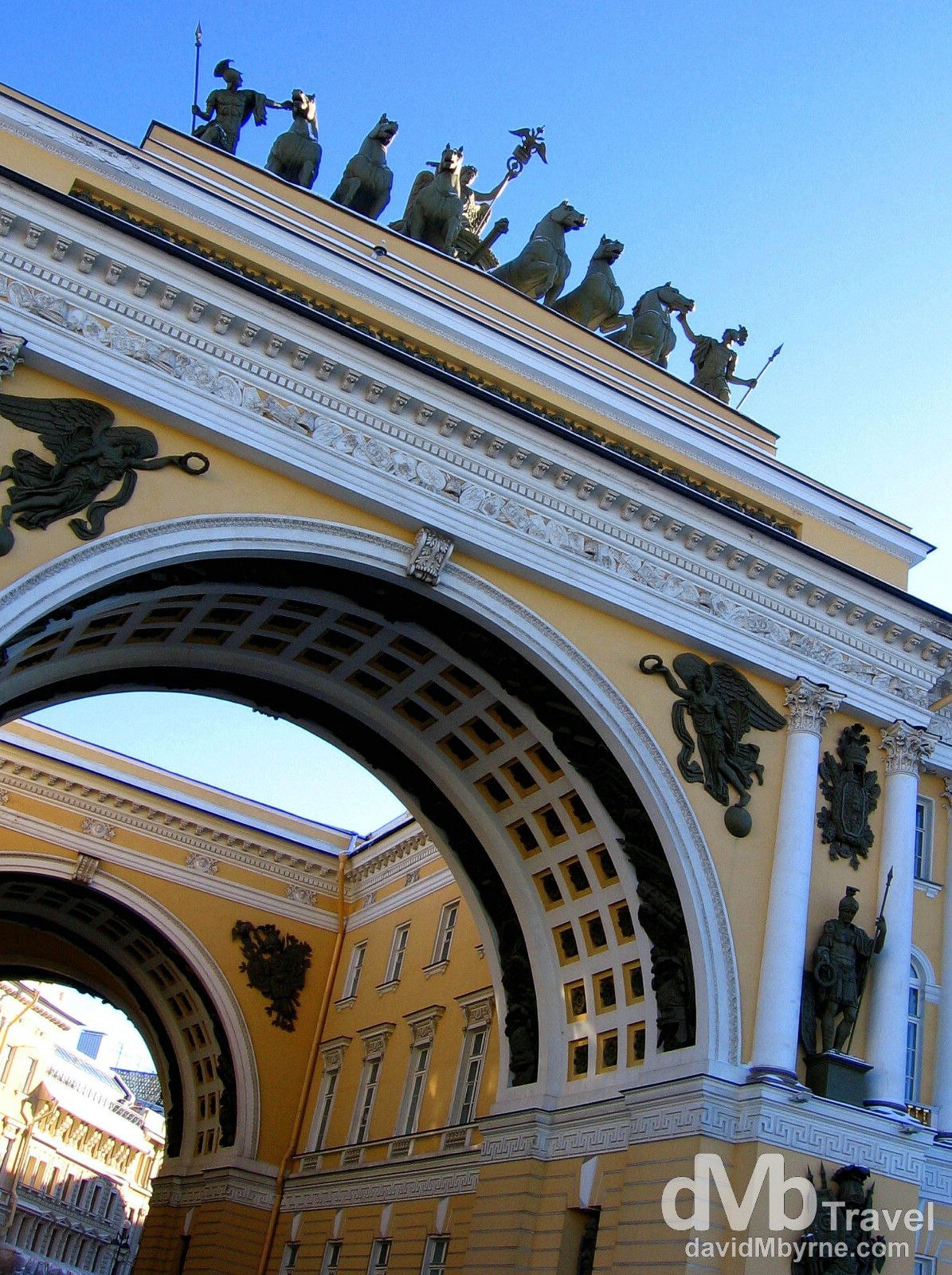 The Double Triumphal Arch of the General Staff Building off Palace Square in St. Petersburg, Russia. February 27, 2006.
