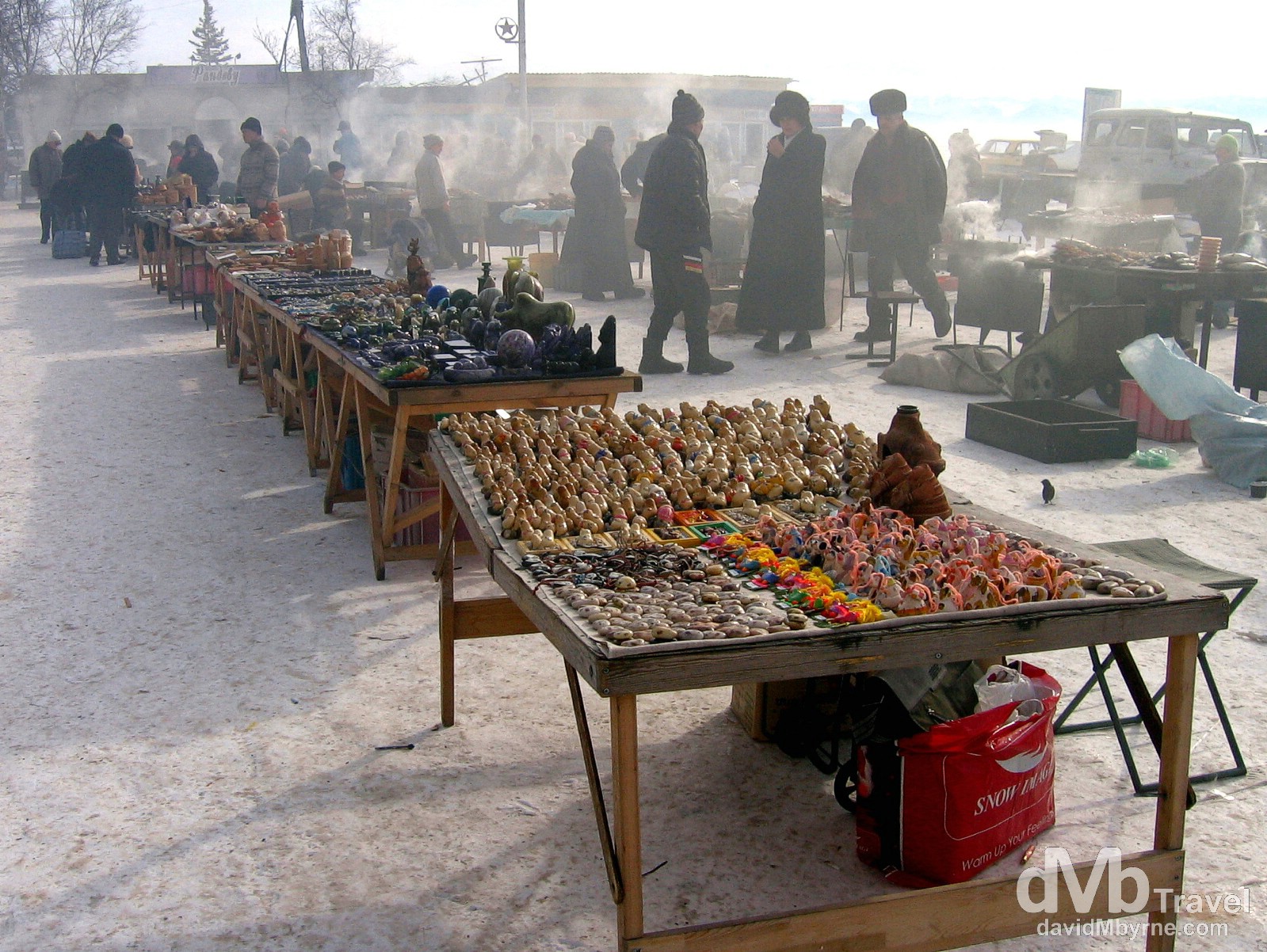 Market day in the village of Listvyanka on the shores of Lake Baikal in Siberian Russia. February 18, 2006. 