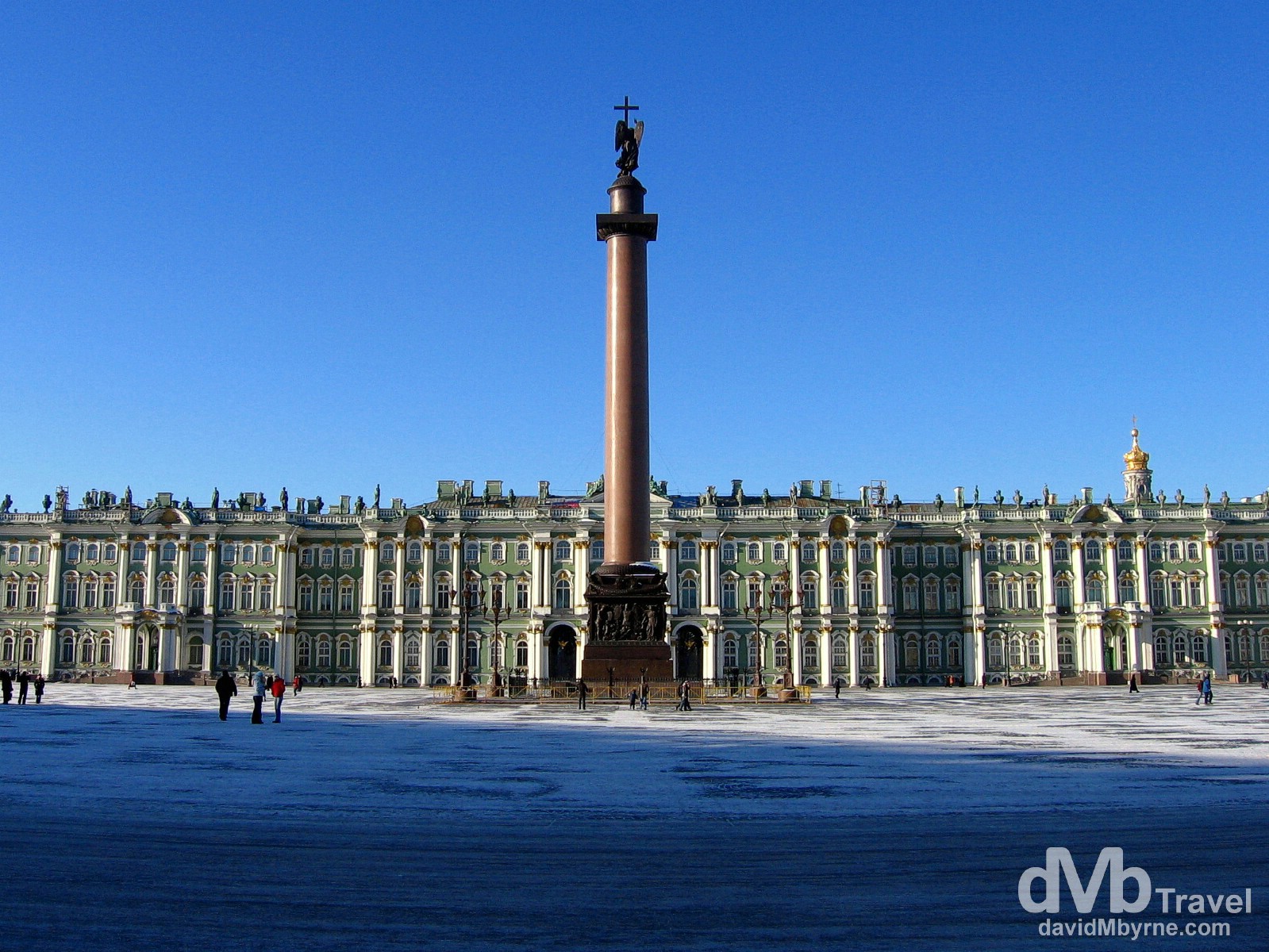 The facade of the Winter Palace & Alexander Column in as seen from Palace Square, St Petersburg, Russia. February 27, 2006. 