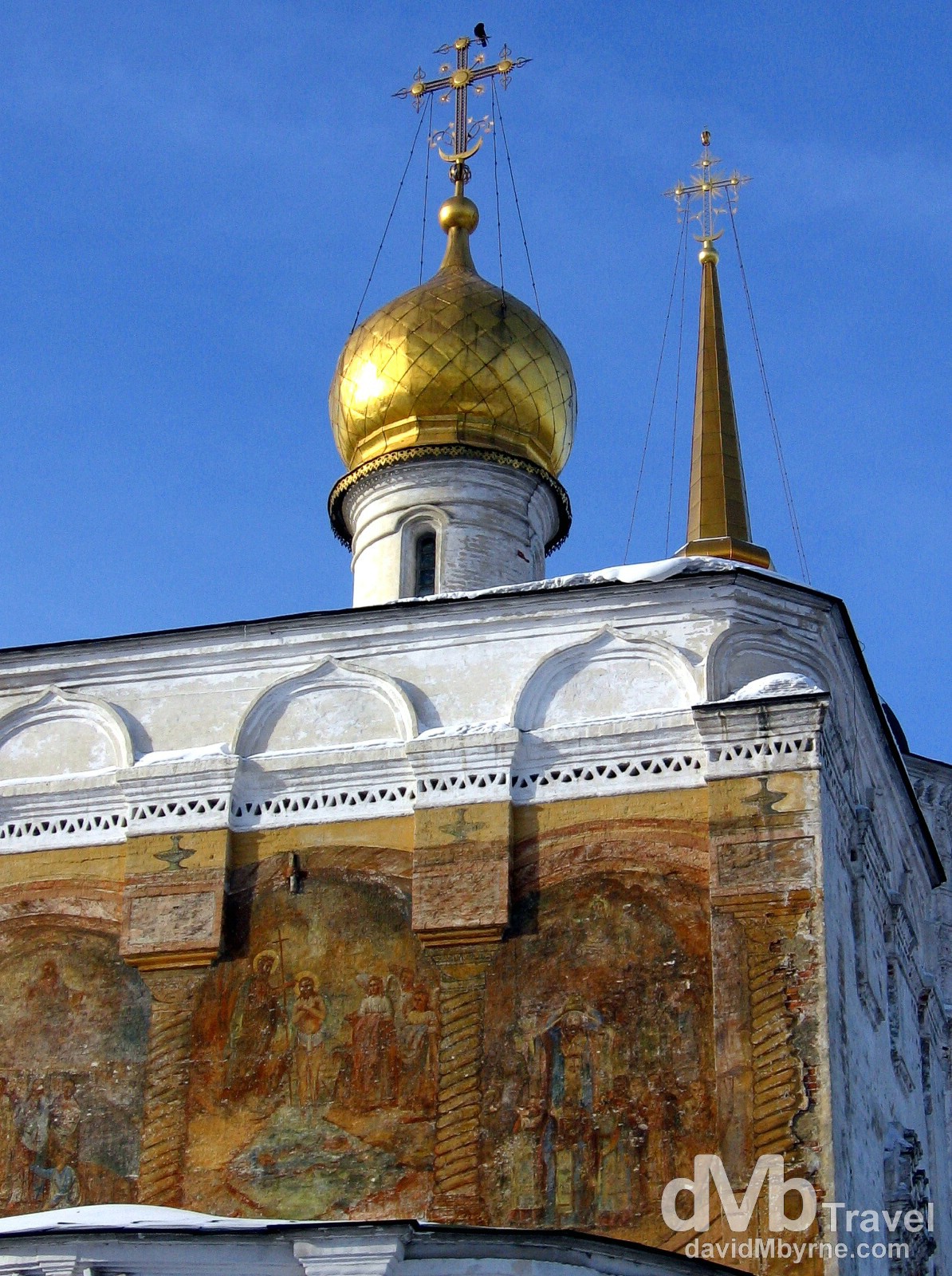 My first sighting of the famous, quintessentially Russian onion domes. Spasskaya Church, Irkutsk, Siberian Russia. February 18, 2006.