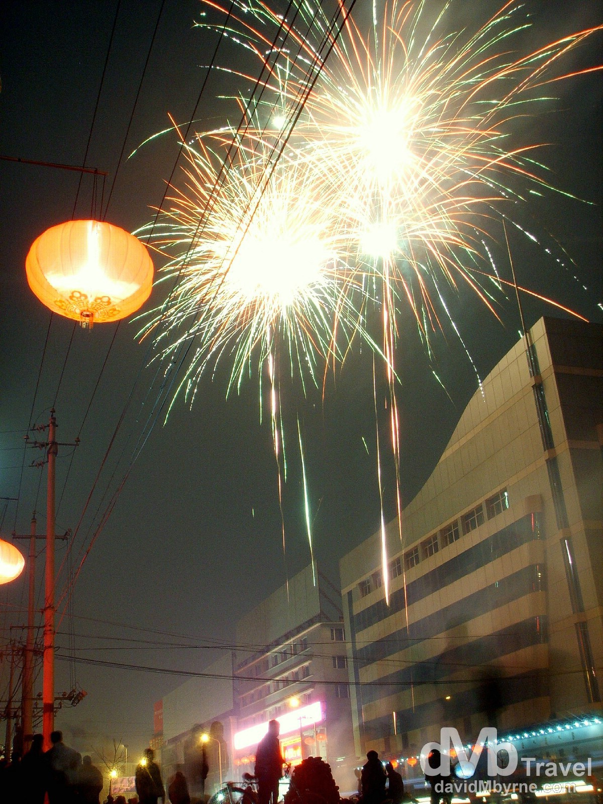 Chinese New Year celebration fireworks on the streets of Hohhot, Inner Mongolia, China. February 12, 2006. 