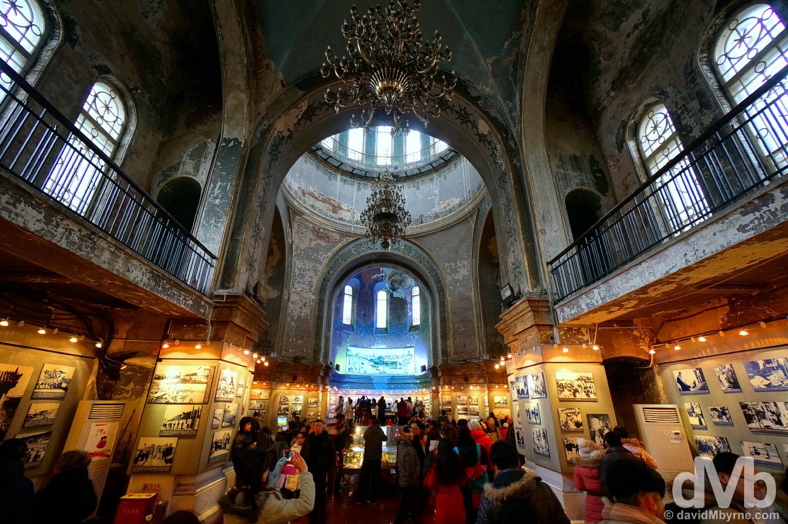 The photography exhibition of the Harbin Art & Architecture Centre inside the 1907 Cathedral of the Holy Wisdom of God, a.k.a. the Russian Orthodox cathedral or formally St. Sofia's, in central Harbin, China. February 6, 2015.