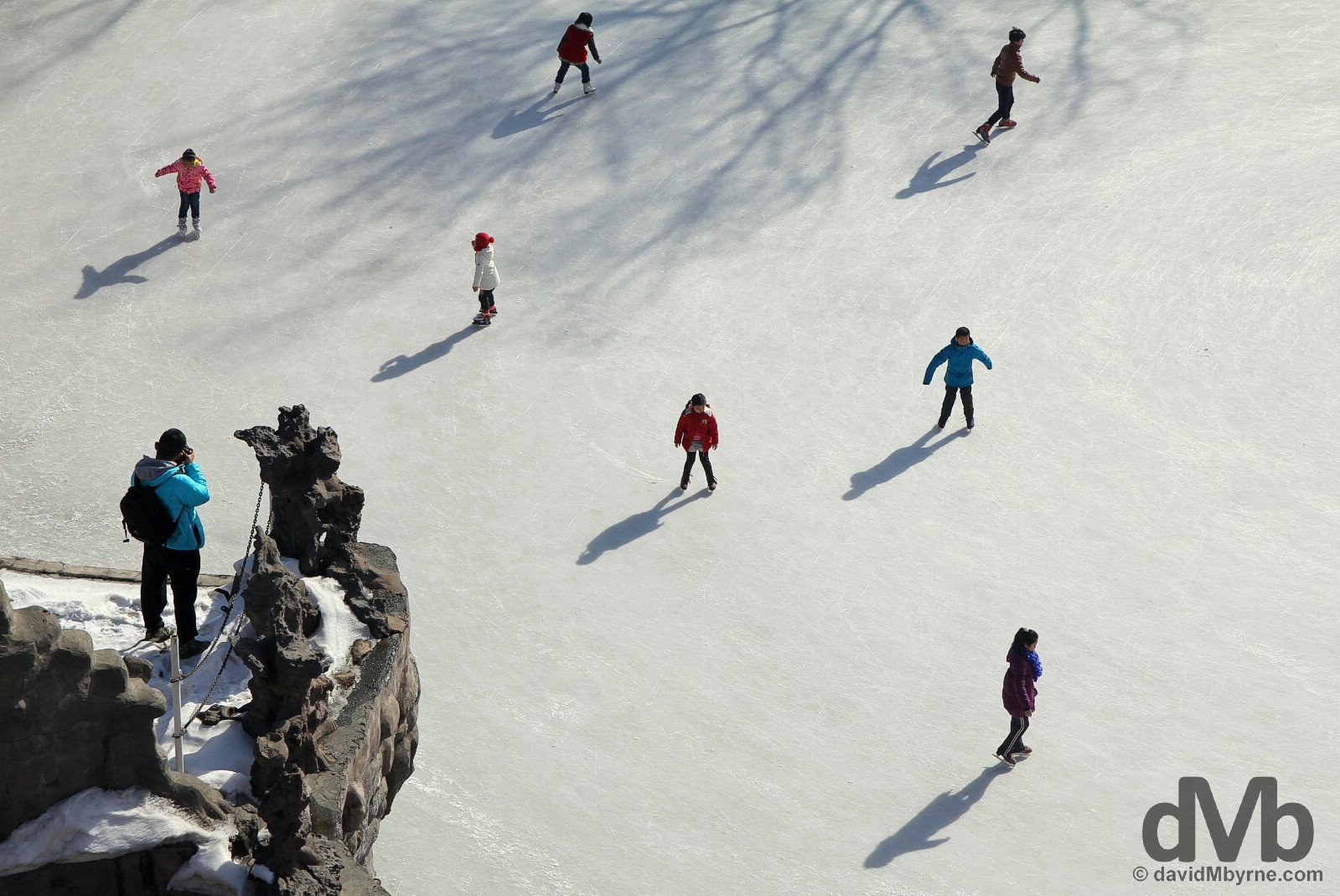 Overlooking skaters in Hongshan (Red Hill) Park, Urumqi, northwestern China. February 11, 2015.