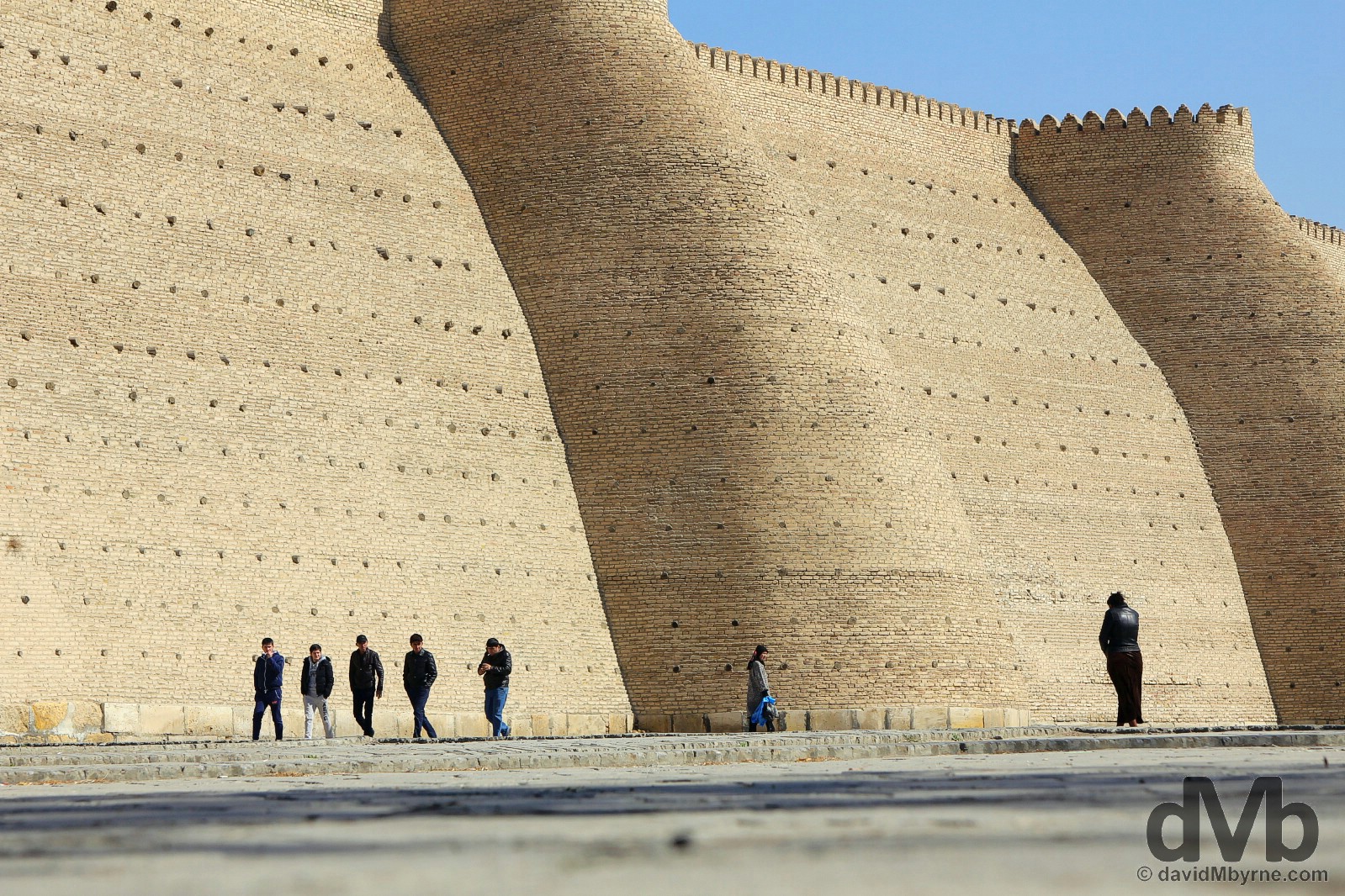 Outside the towering walls of the Ark citadel in Bukhara, Uzbekistan. March 11, 2015.