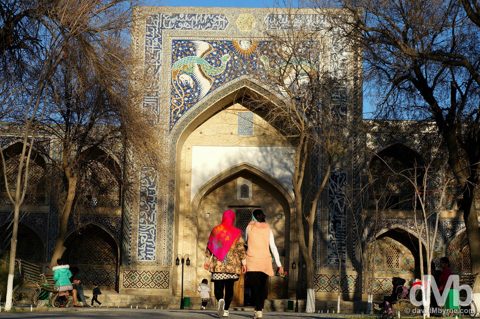 The facade of the Nadri Divanbegi Medressa in Lyabi-Hauz, Bukhara, Uzbekistan. March 12, 2015.