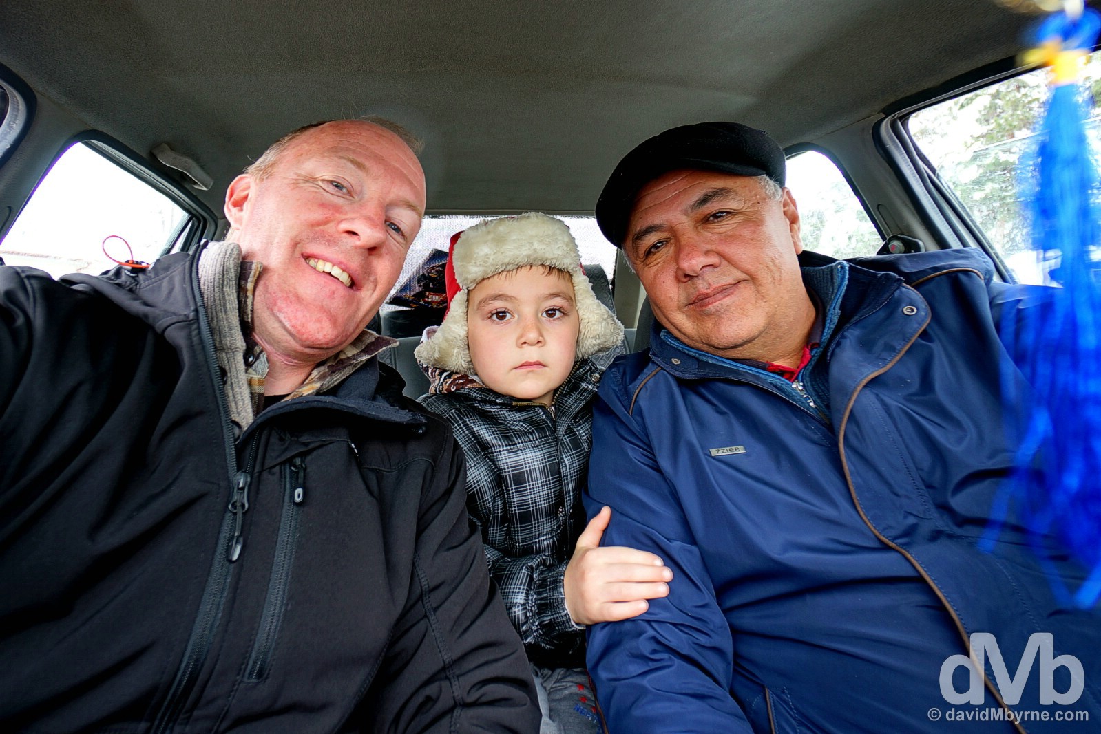 In the taxi en route to the train station in Samarkand, Uzbekistan. March 10, 2015. 
