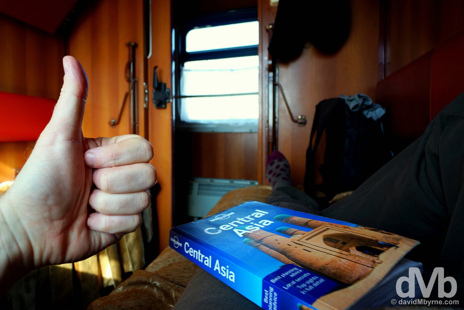 A big thumbs up to Central Asia on the overnight train from Urgench to Tashkent, Uzbekistan. March 17, 2015. 