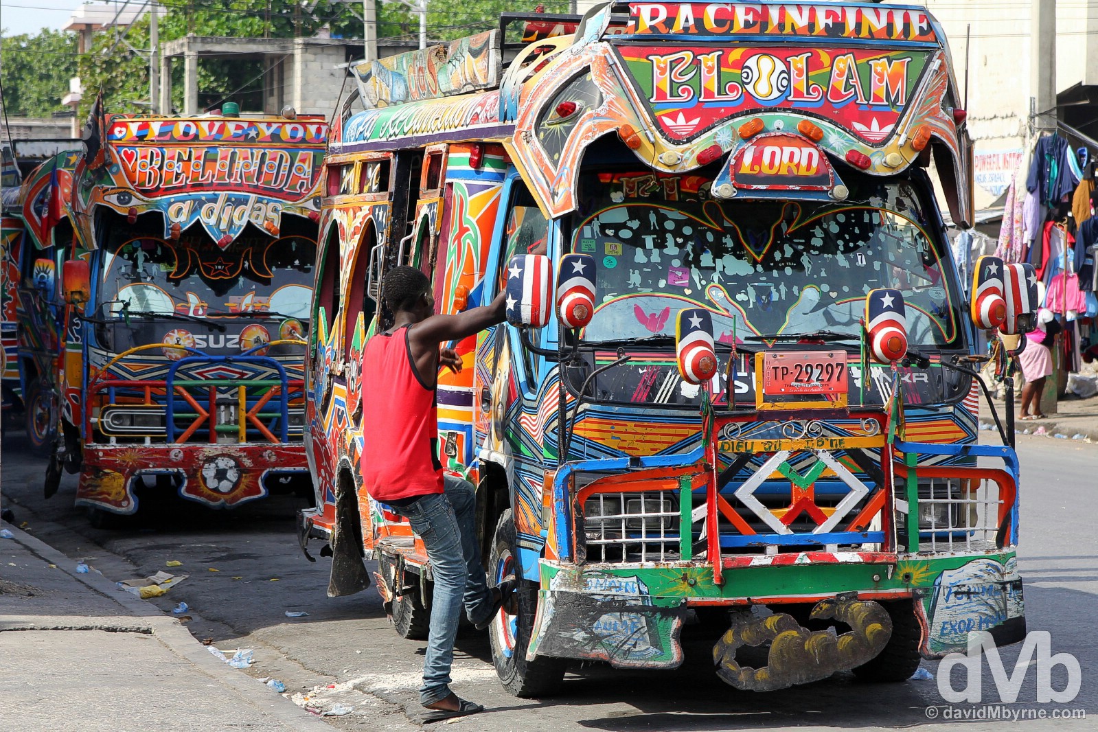Buses on the streets of Port-au-Prince, Haiti. May 17, 2015.