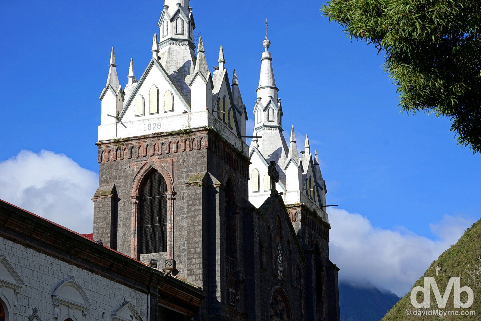 The Basilic de Nuestra Senora del Rosario de Agua Santa in Parque de la Basilica, Banos, Ecuador. July 9, 2015.