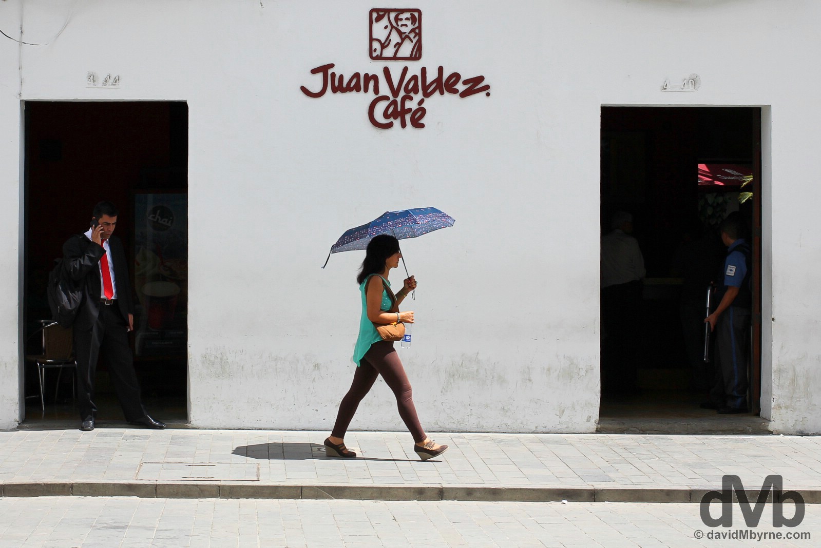Juan Valdez Cafe off Parque Caldas in Popayan, Colombia. June 30, 2015.