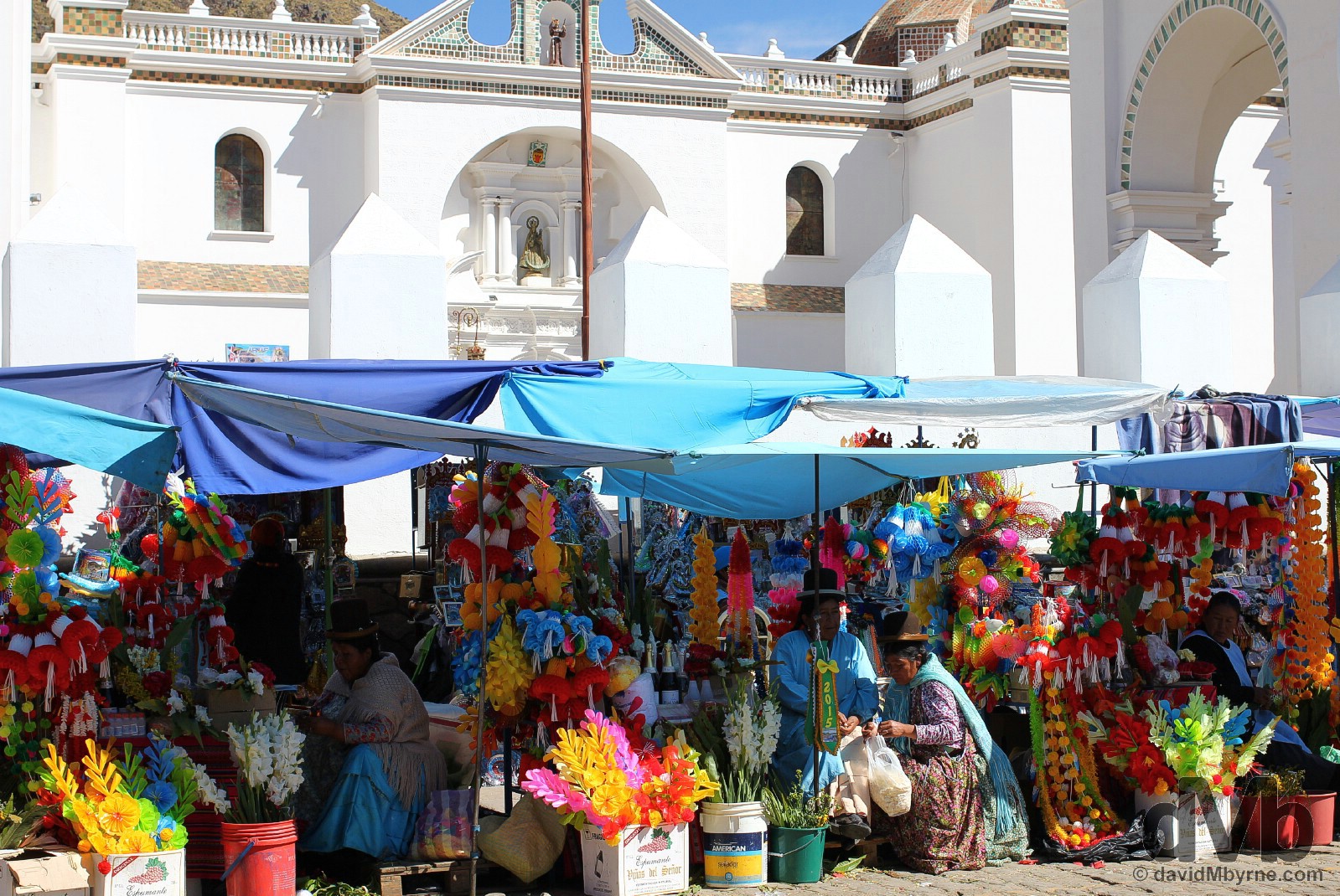 Vendors outside the Catedral in Copacabana, Bolivia. August 23, 2015. 