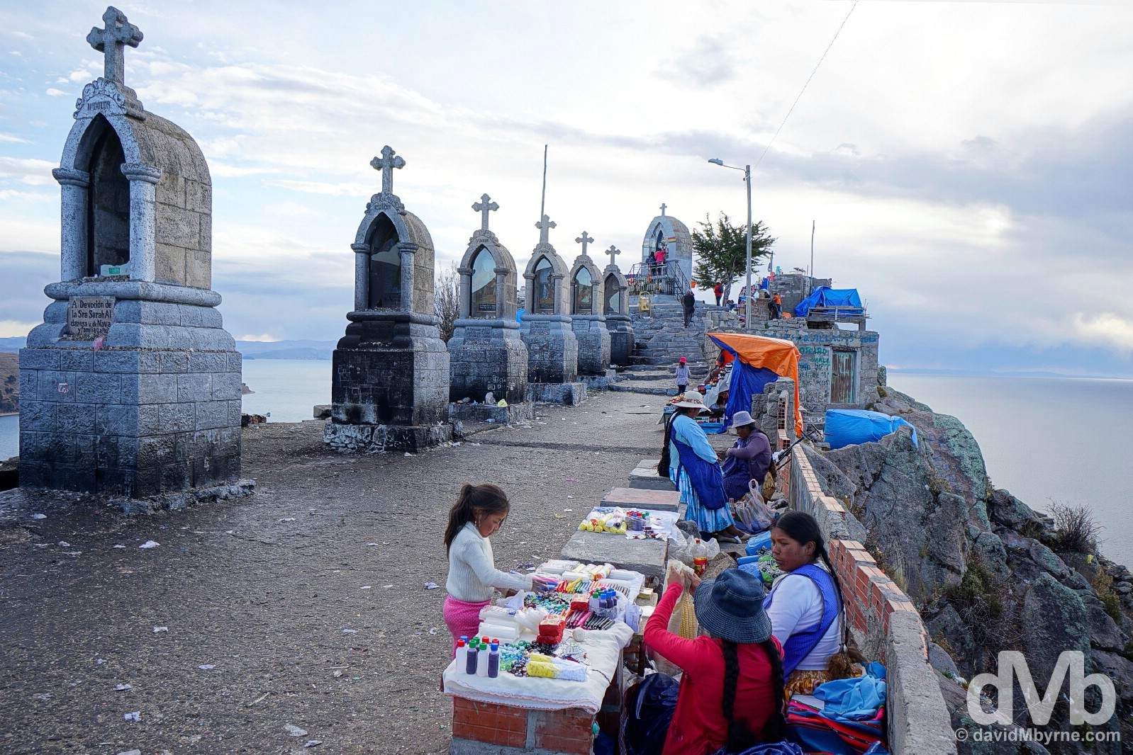 The summit of Cerro Calvario overlooking Lake Titicaca & the town of Copacabana, Bolivia. August 23, 2015. 