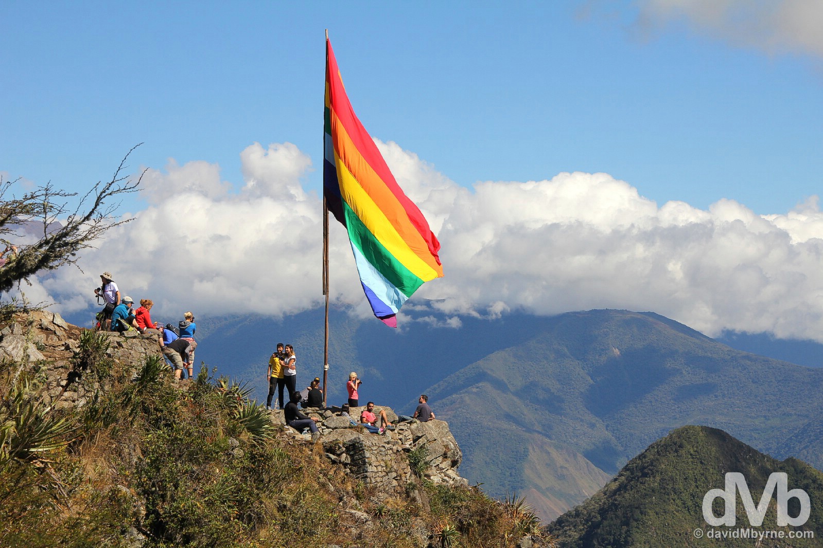 An Inca flag marks the 3061 metre summit of Montana Machupicchu in Machu Picchu, Peru. August 15, 2015. 