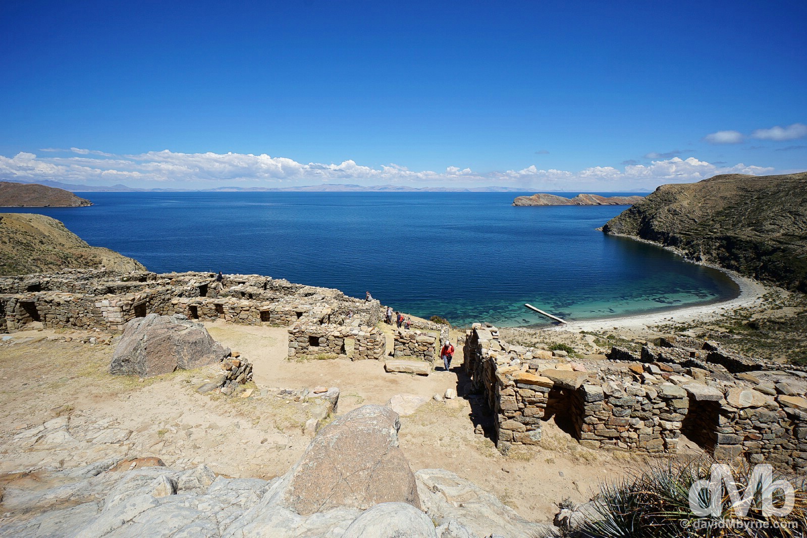 Inca ruins on Isla del Sol overlooking Lake Titicaca, Bolivia. August 24, 2015.