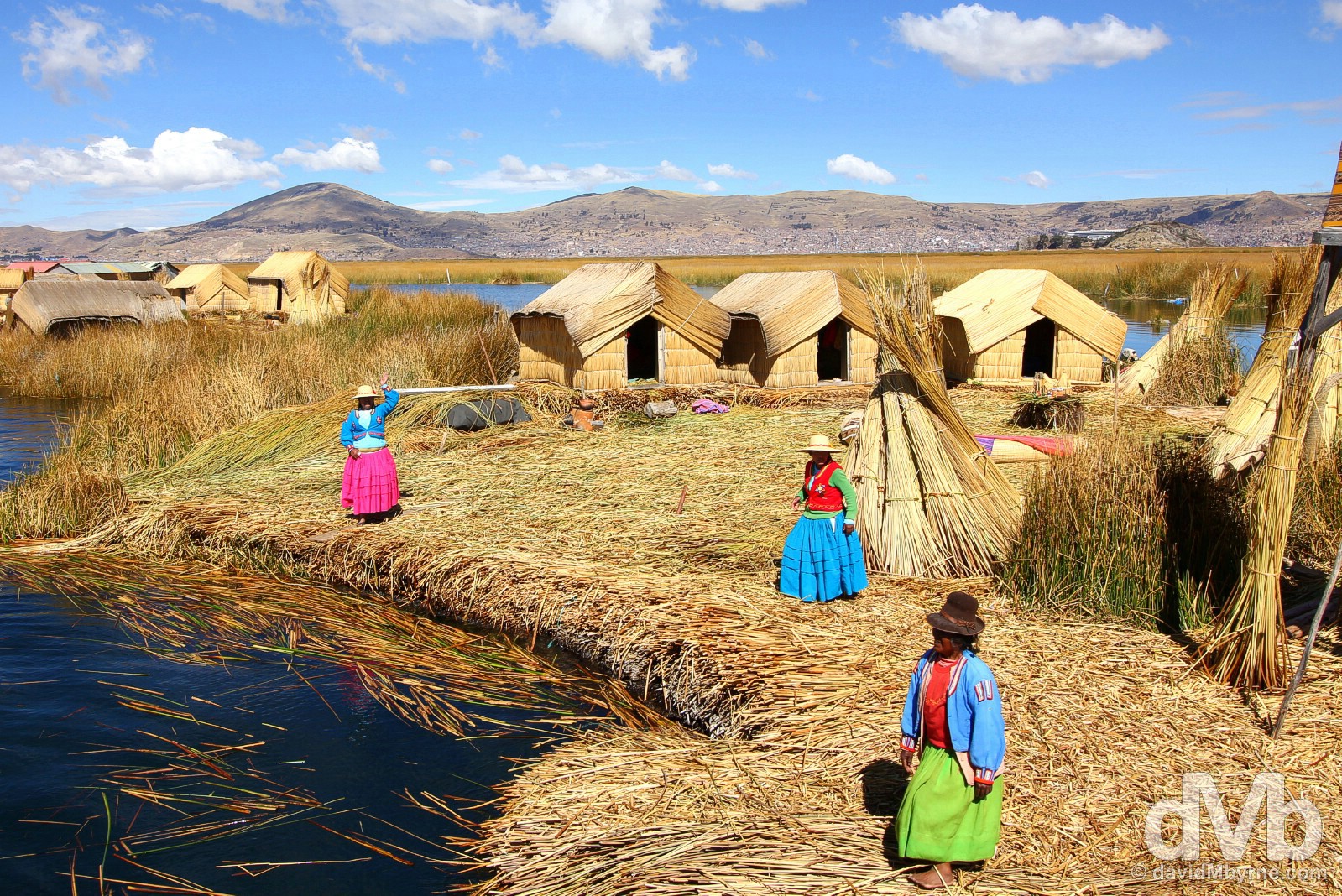 The welcome committee on the floating Uros Islands, Lake Titicaca, Peru. August 19, 2015. 