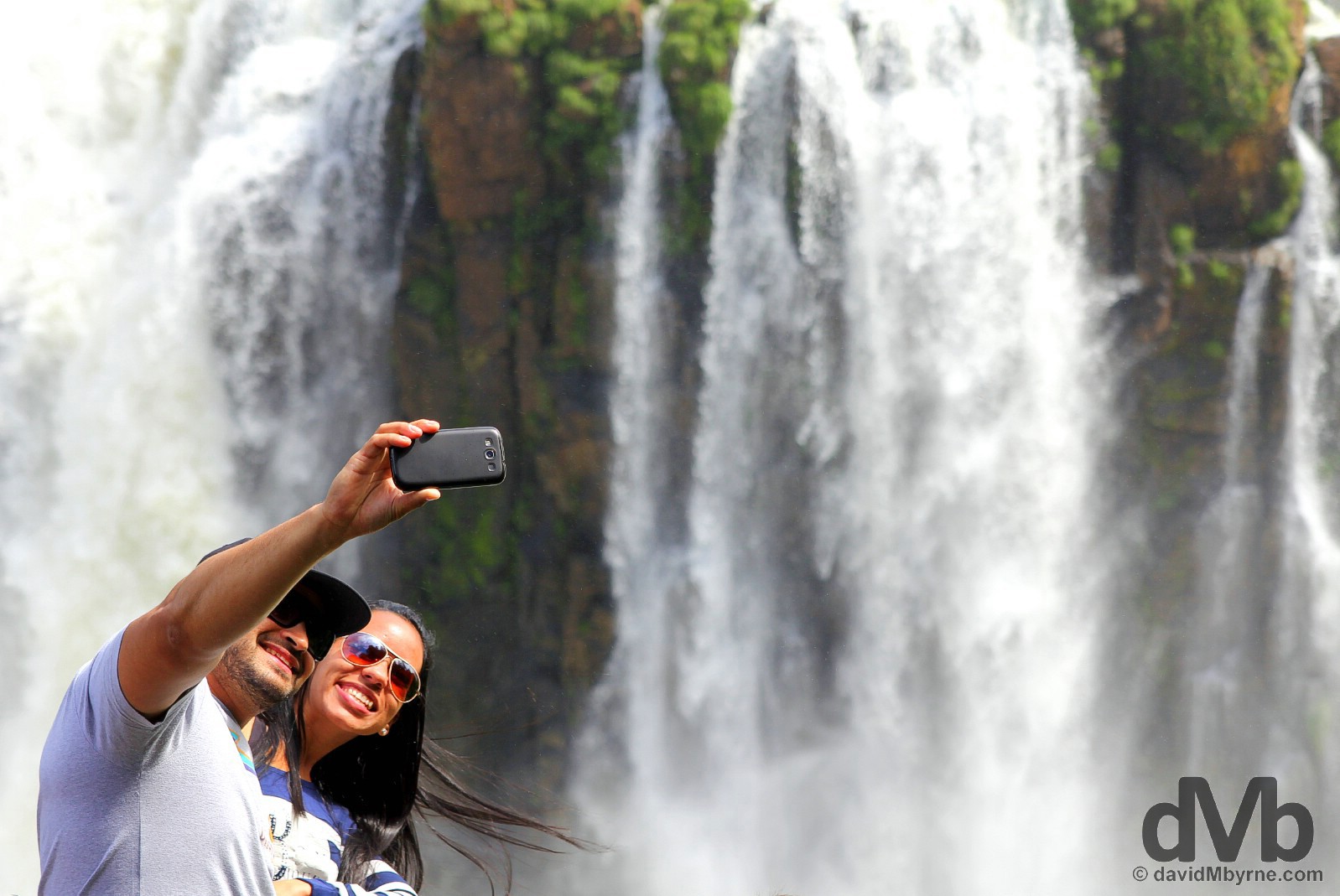 Couple selfie at Iguazu Falls in Parque Nacional Do Iguacu, Brazil. September 12, 2015. 