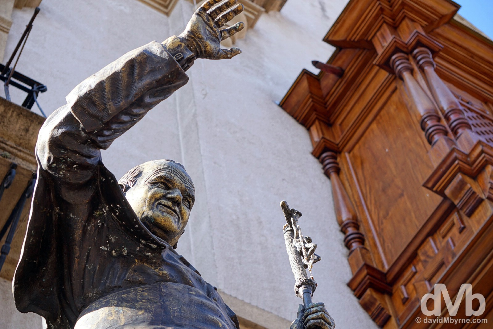 A statue of Pope John Paul II outside the Catedral in Salta, northern Argentina. September 6, 2015.