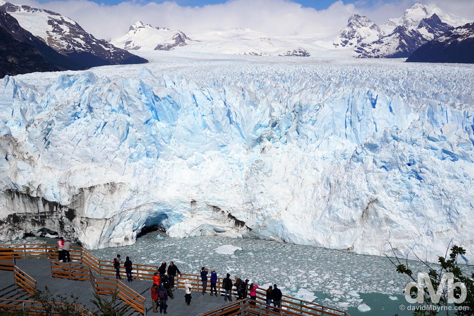 Viewing the Perito Moreno Glacier from the viewing platforms across the Canal de los Tempanos (Iceberg Channel) in Parque Nacional Los Glaciares, Patagonia, Argentina. November 2, 2015.