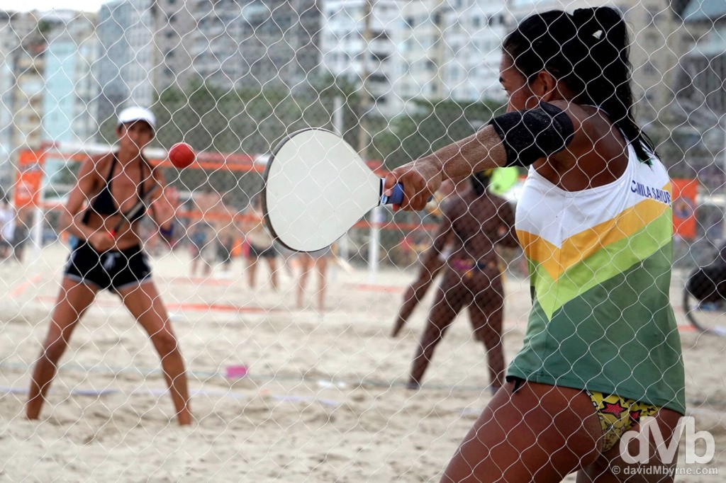 Frescobol practise on Copacabana Beach, Rio de Janeiro, Brazil. December 11, 2015.