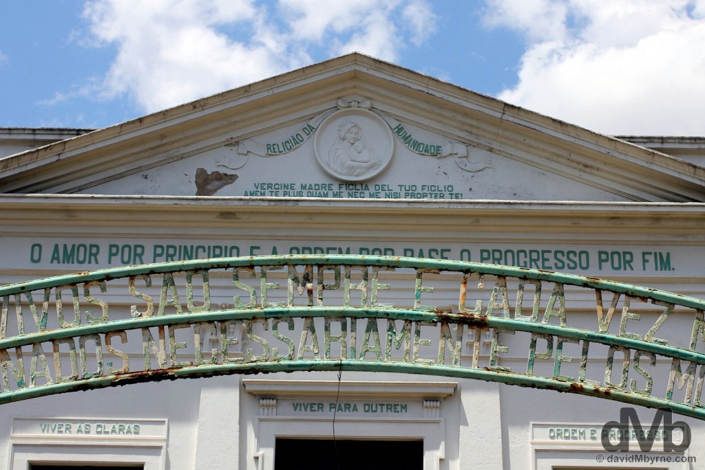 A section of the run-down facade of the Positivist Temple in Porto Alegre, Brazil. December 8, 2015.