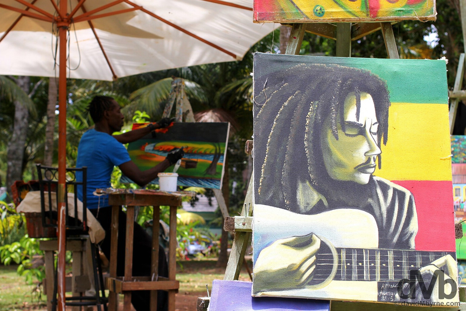 An artist at Dunn's River Falls, Jamaica. May 15, 2015.