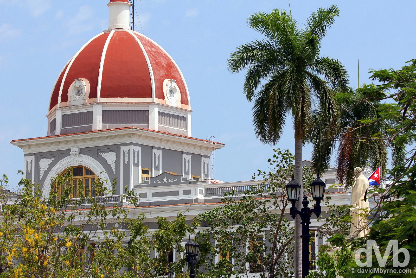 The central cupola of the Palacio de Gobierno as seen from Parque Jose Marti in Cienfuegos, Cuba. May 8, 2015.