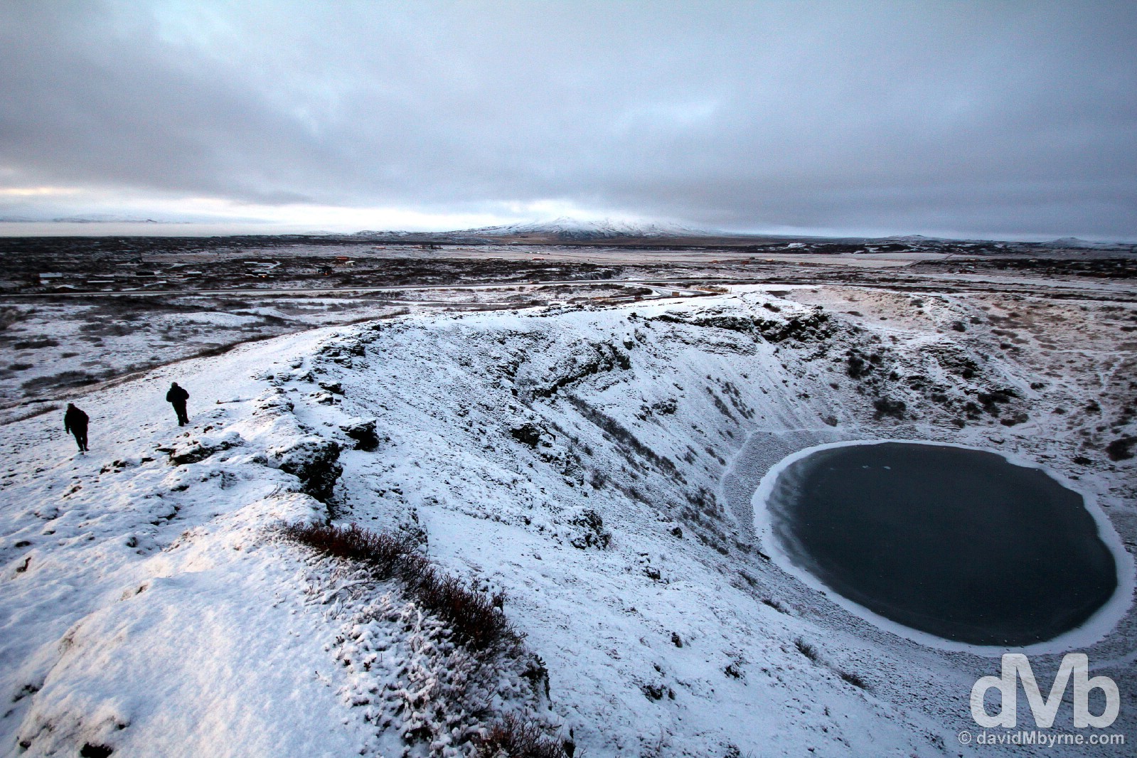 Walking by the rim of the 6,500-year-old Kerio crater in southwest Iceland. December 3, 2012.