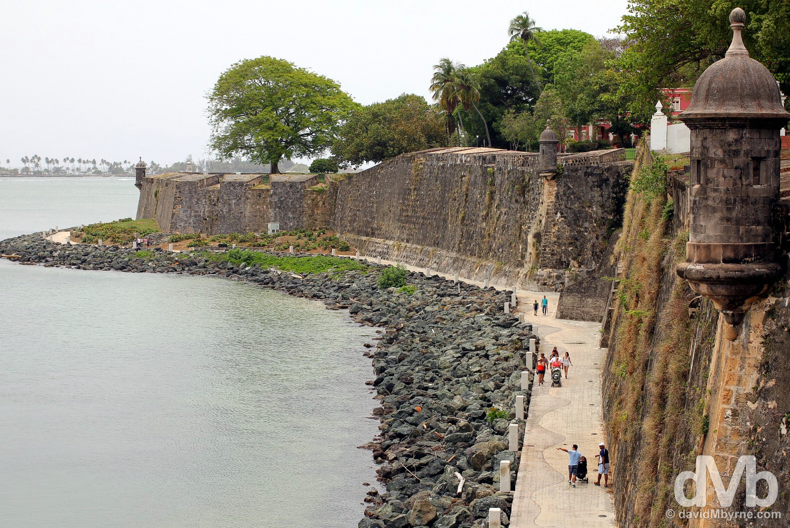 Paseo del Morro by the edge of Bahia de San Juan, Old San Juan, Puerto Rico, Greater Antilles. May 31, 2015. 