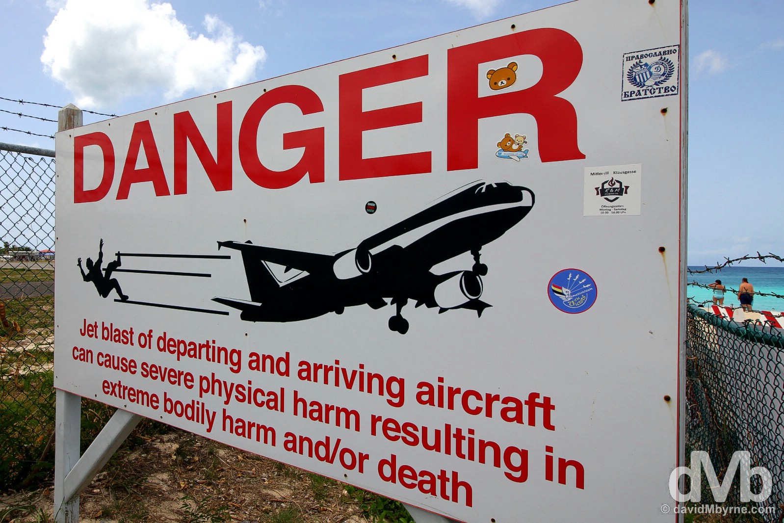 Danger. Signage at Maho Bay, Sint Maarten, Lesser Antilles. June 9, 2015.