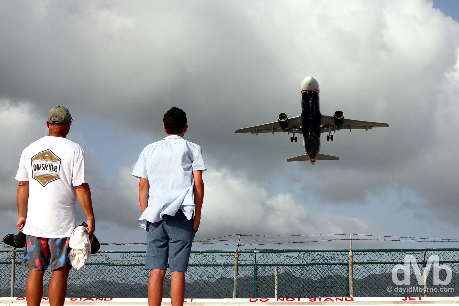 Take-off from Juliana Airport as viewed from Maho Beach, Sint Maarten, Lesser Antilles. June 7, 2015.